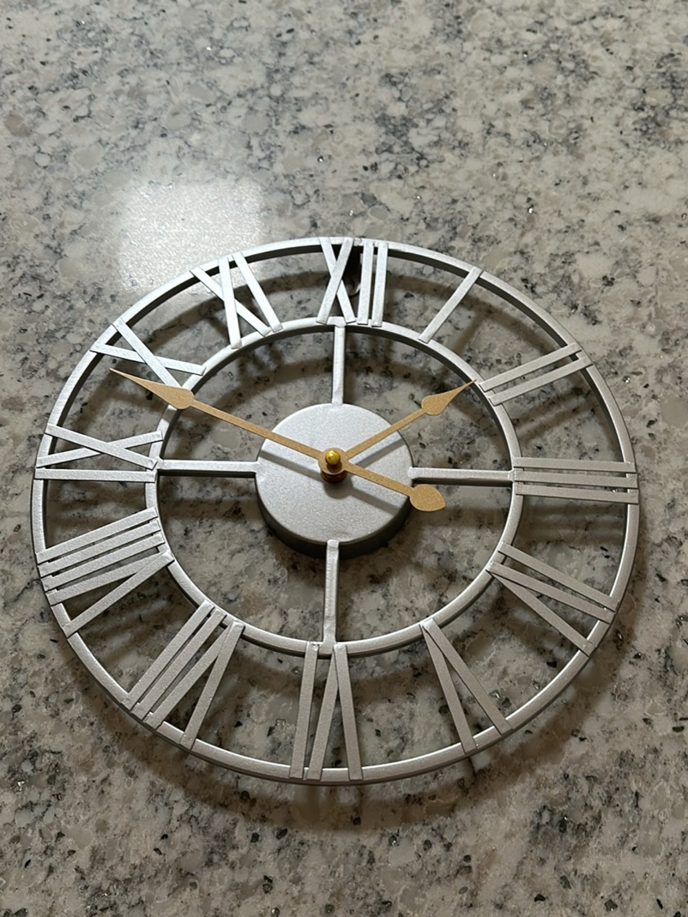 Silver Open-Face Wall Clock with Gold Hands